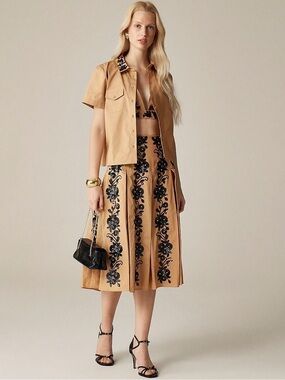 JCrew Collection A-Line Skirt with Black Embroidery